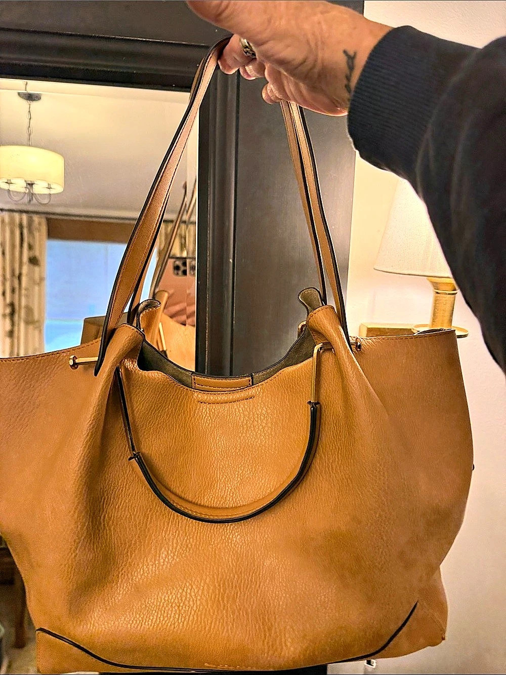 Sondra Roberts Squared Leather-Look Tote in Brown NWT